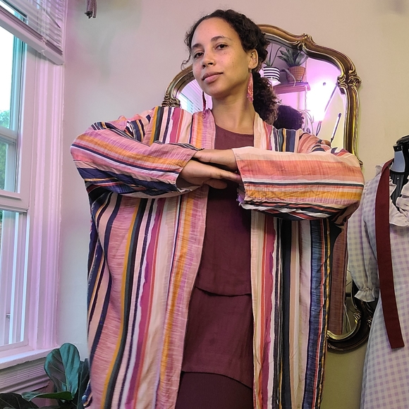 Striped Handmade Wiksten Long Haori Kimono Duster Jacket - Picture 3 of 9